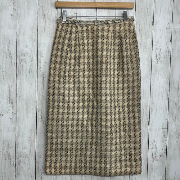 Vintage Century Of Boston Wool Blend Houndstooth Fitted Pencil Straight Skirt - Picture 2 of 11